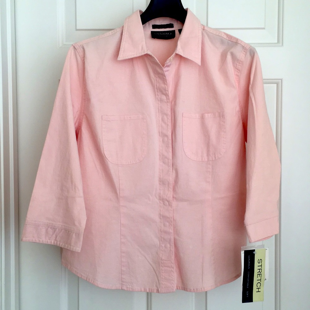 Sonoma Button down Short Size Small Pink Collar NWT